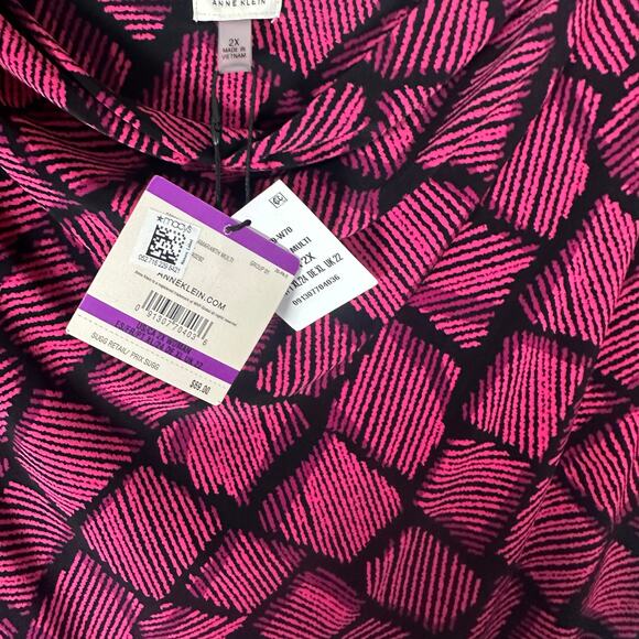 Anne Klein women’s blouse asymmetrical cap sleeve black pink bohemian plus size - Picture 5 of 8